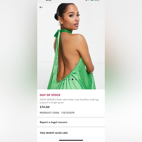 Asos petite green silk jumpsuit - Picture 2 of 7